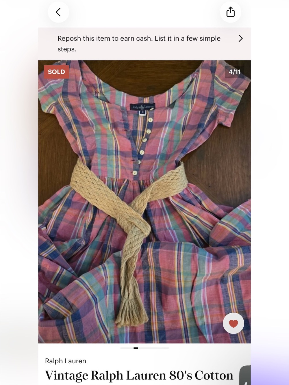 ISO - Ralph Lauren Pink and Blue Plaid Cotton Girls Dress with Braided Belt